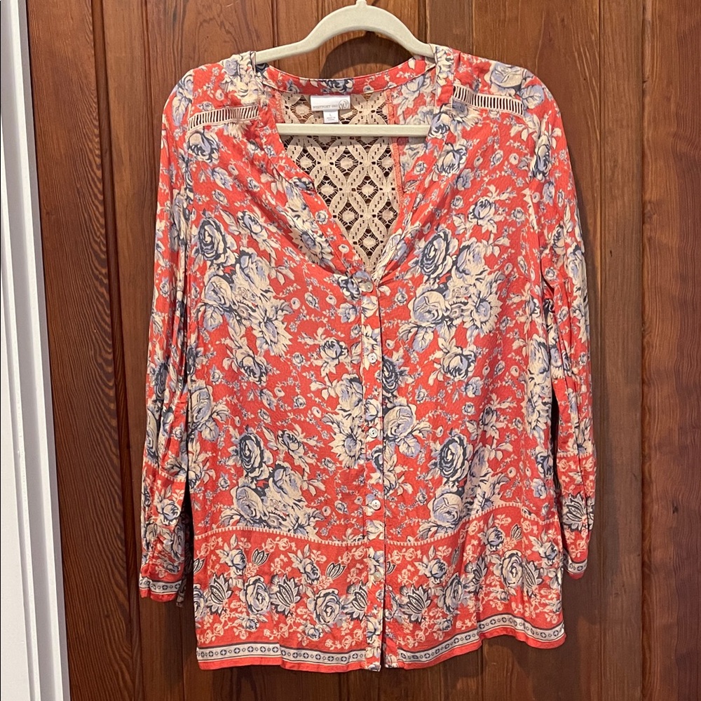 Westport Floral Blouse - Coral and Cream